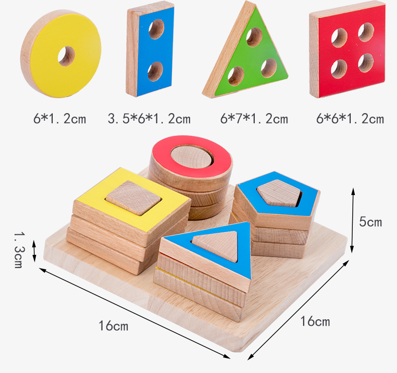 Wooden Montessori Children Four-column Shape Matching Geometric Block Set Toys For Kids