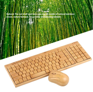 Teclado de PC de bambú inalámbrico de 2,4G y ratón con cable combinado hecho a mano de madera Natural accesorios de ordenador de oficina Plug Play - Product Image 4