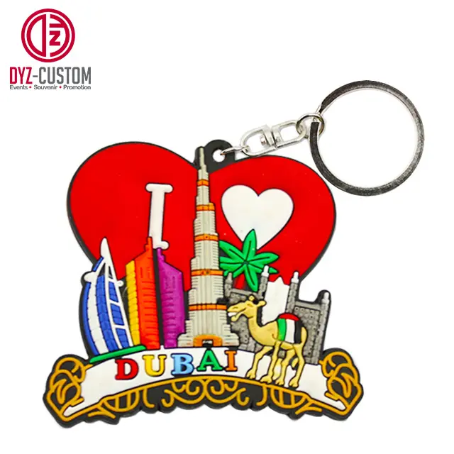 Dubai Tourist Souvenir 2D Llavero de goma de PVC suave con forma personalizada Ligero Hecho de aleación de zinc de aleación de plástico metálico