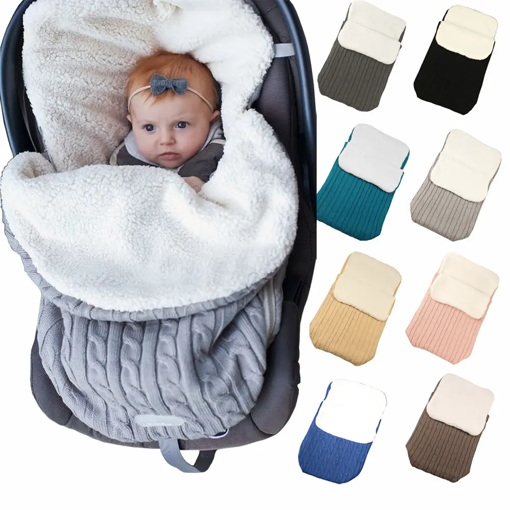 Winter Warme Infant Kinderwagen Nest Fußsack Gestrickte Neugeborenen Wrap Swaddle Decke Schlafen Sack Stricken Baby Schlafsack für 0-6 monate