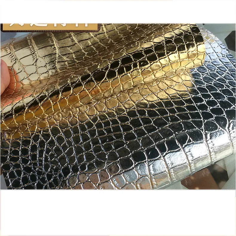 Caja de cuero con patrón de cocodrilo, cuero artificial dorado y plateado de PVC con película directa de fábrica, embalaje para regalo