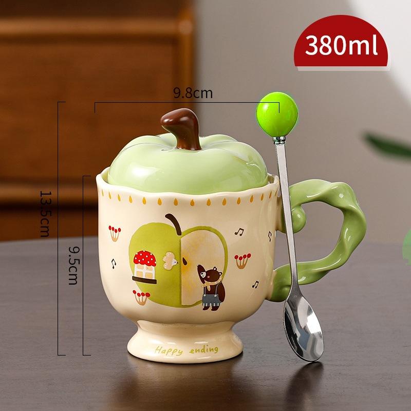 แก้วมีก้านทรงแอปเปิ้ลพร้อมฝาปิดช้อนกลม - สีเขียว