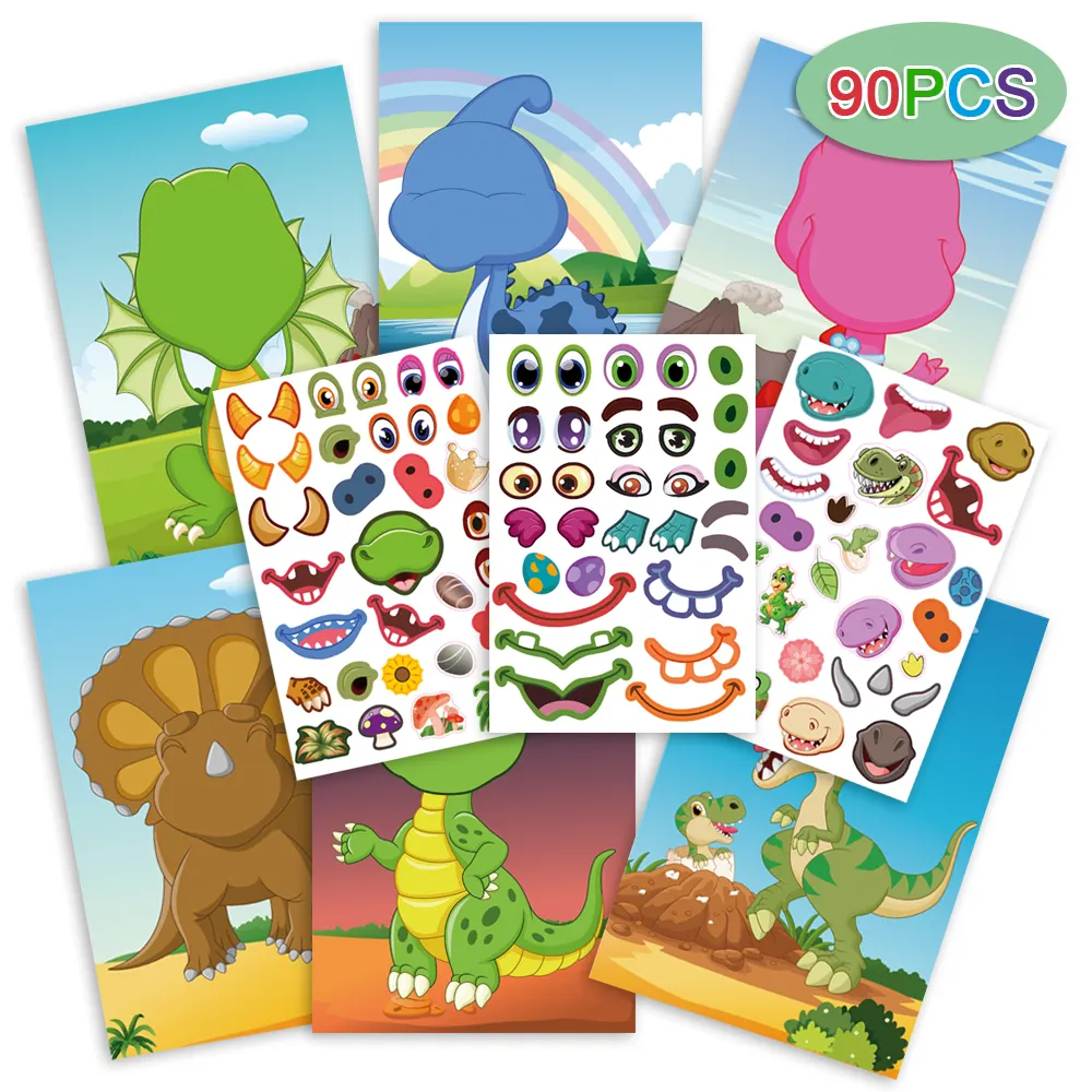 Сделайте свои собственные наклейки для детей головоломка сделайте Лицо наклейки милое животное динозавр принцесса детские наклейки сувениры на вечеринку