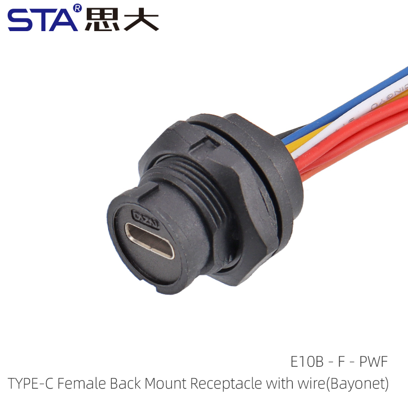 Receptáculo hembra TYPE-C 3.1 de montaje posterior con cable