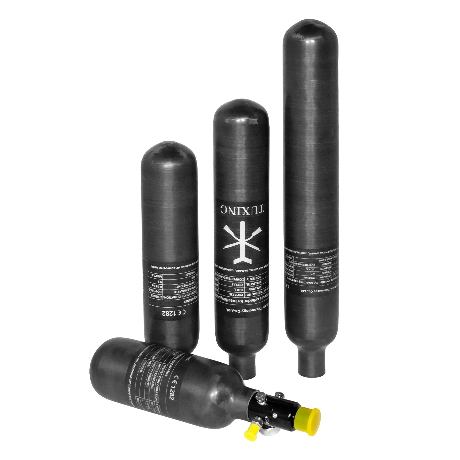 TUXING Schlussverkauf 0,3 L 0,48 L 0,58 L 0,7 L Gassylinder 4.500 Psi 300 Bar 30 Mpa Kohlenstoff-Luftatem-Fiber-Luftbehälter für PCP-Paintball