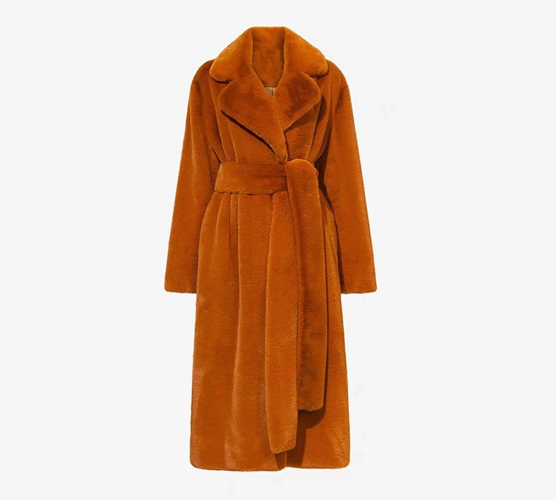 Couleur caramel-col tailleur + ceinture-fourrure de lapin