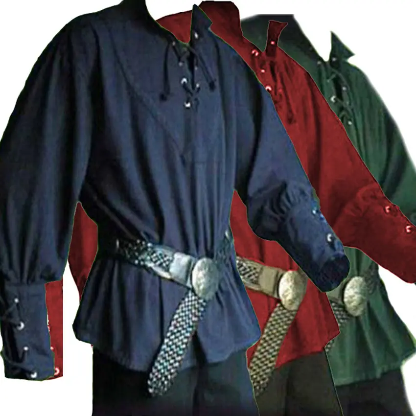 Traje de Larp de pirata para hombres, camisa con cordones, Top de vendaje, ropa de mediana edad, Medieval, renacentista, talla 3XL
