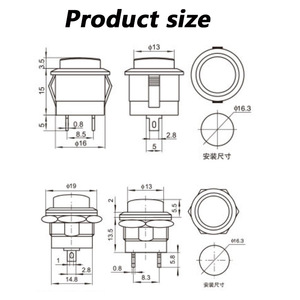 R13-507 OFF-(Momentary ON) 16mm Multiple Colors Plastic Embedded <strong>Push</strong> <strong>Button</strong> Reset <strong>Switch</strong> - Product Image 6