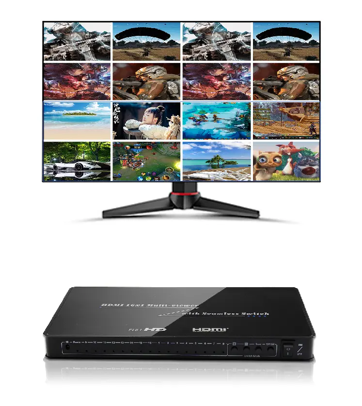 Fabrika desteği 1080P HDMI anahtarı 16x1 dikişsiz switcher 16 port ile multiviewer