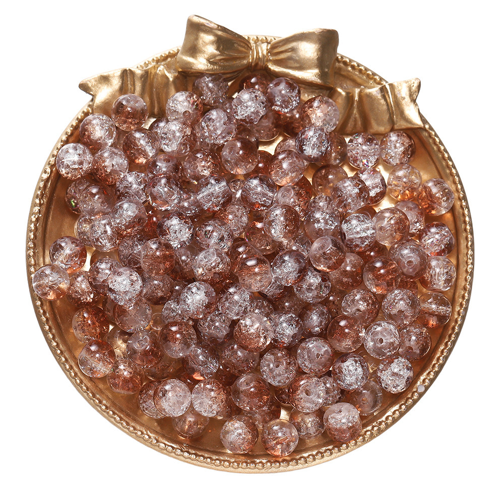 Perles de verre craquelé bicolores - marron clair et blanc