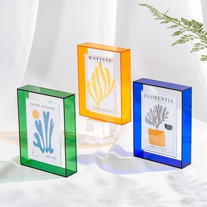 Creative acrylic wall art tabletop transparent display frame square color photo frame can be placed horizontally and vertically
