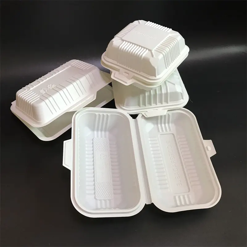 Nouveau style 8*8 pouces jetable biodégradable à emporter emballage à clapet fécule de maïs boîte à lunch à emporter pour la restauration rapide