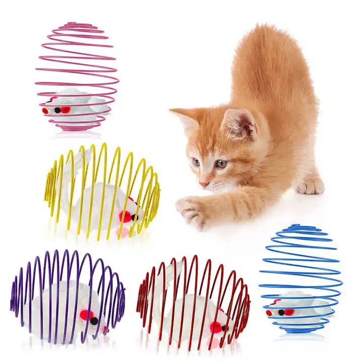 Bolas de resorte para gatos, juguetes interactivos estirables para gatos, bolas rodantes para gatos, bobinas juguetonas coloridas, juguete de acción de resorte, ratas enjauladas