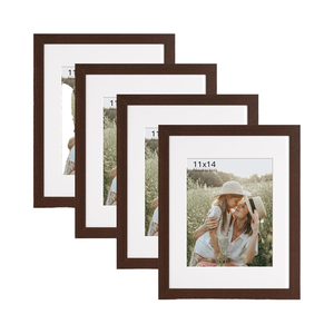 Momentworth 4-Pack ceviz ahşap tahıl 8x10 resim çerçevesi Mat için 11x14 koyu kahverengi galeri duvar montaj seti 11X14 resim - Product Image 1