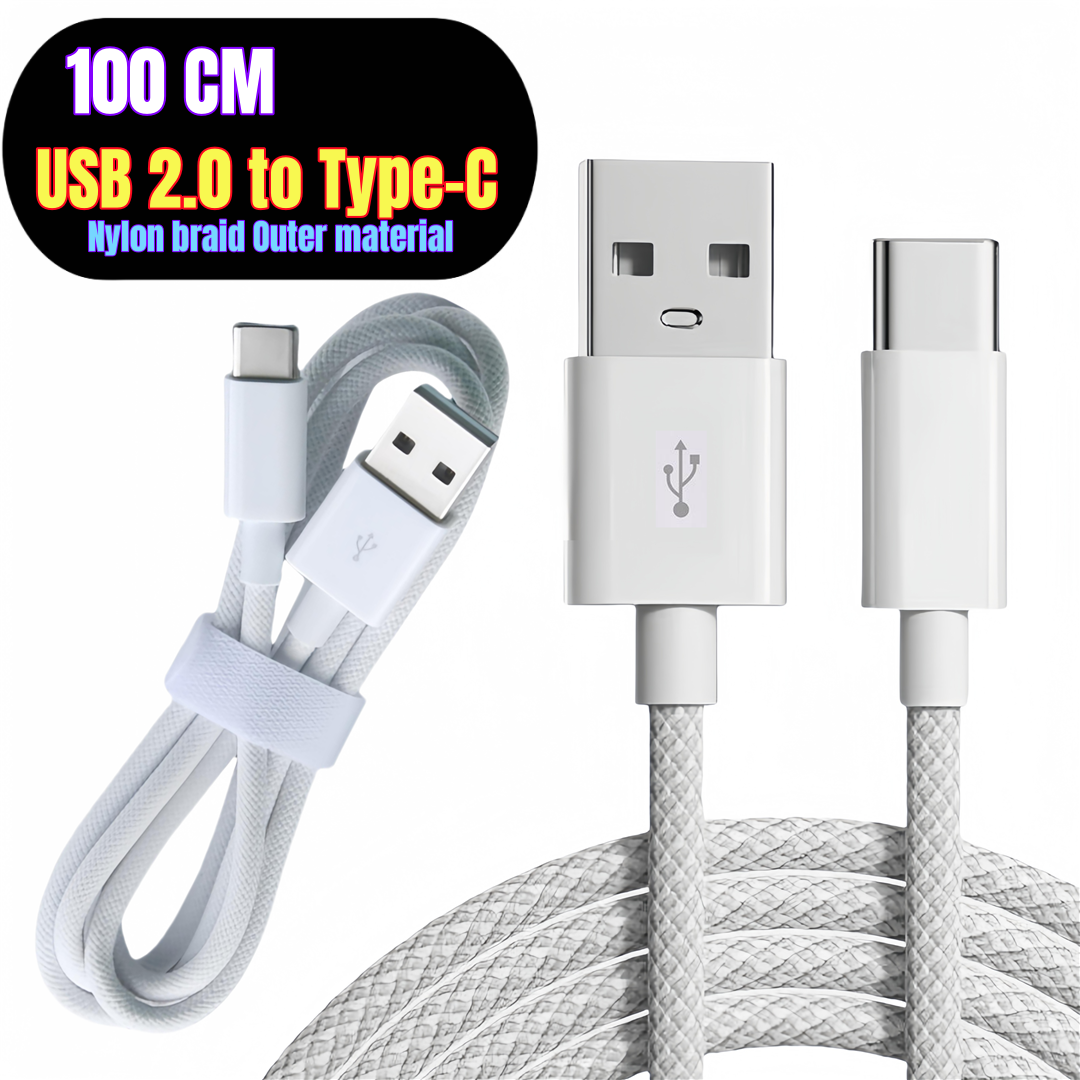 USB A vers C - Tressé 100 blanc