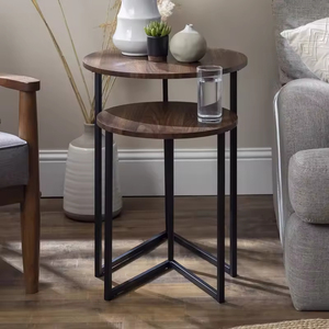 Juego de mesa de centro anidada negra de 2 mesas laterales con marco de metal para sala de estar dormitorio para apartamento mesa auxiliar de lugar pequeño - Product Image 1