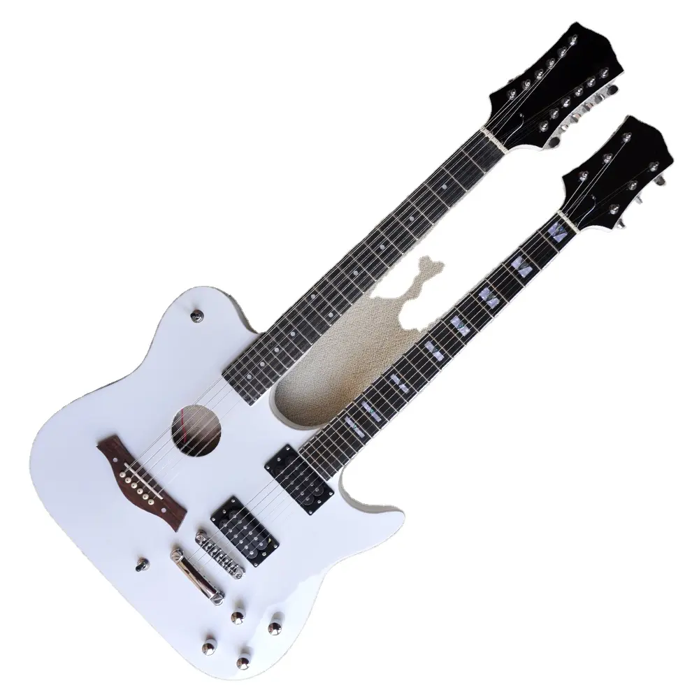 Flyoung blanco TL Doble cuello 6 + 12 cuerdas guitarra eléctrica acústica instrumentos de cuerda