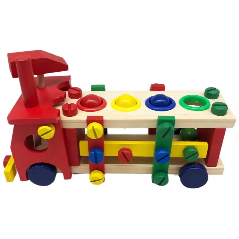 Baby wooden toy tools Disassemble Table games Learning Educational Knock on the ball Screw assembly garden game