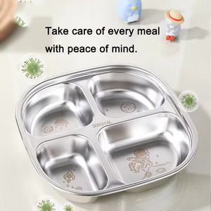 不锈钢方形四格餐盘，儿童餐盘带卡通图案，经久耐用，易于清洁。 - Product Image 4