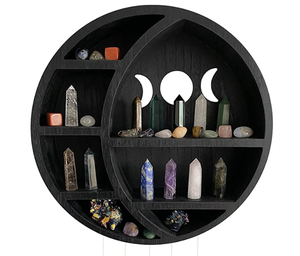 Factory BSCI Rustic Wooden Black <strong>Moon</strong> Shelf | Crystal Shelf <strong>Display</strong> for Stones, Essential Oils &amp; Whichy Decor - Product Image 1