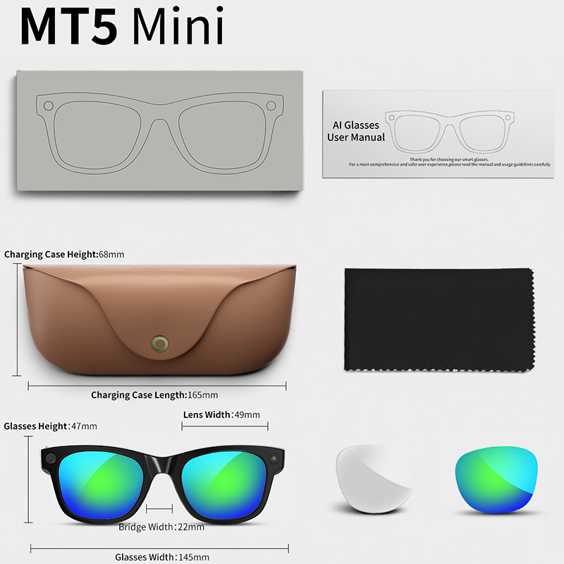 Étui de chargement marron pour lunettes intelligentes MT5mini AI