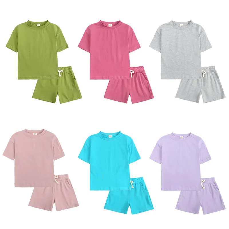 Ropa personalizada de algodón para niños pequeños, conjunto de ropa de verano de manga corta, venta al por mayor, novedad