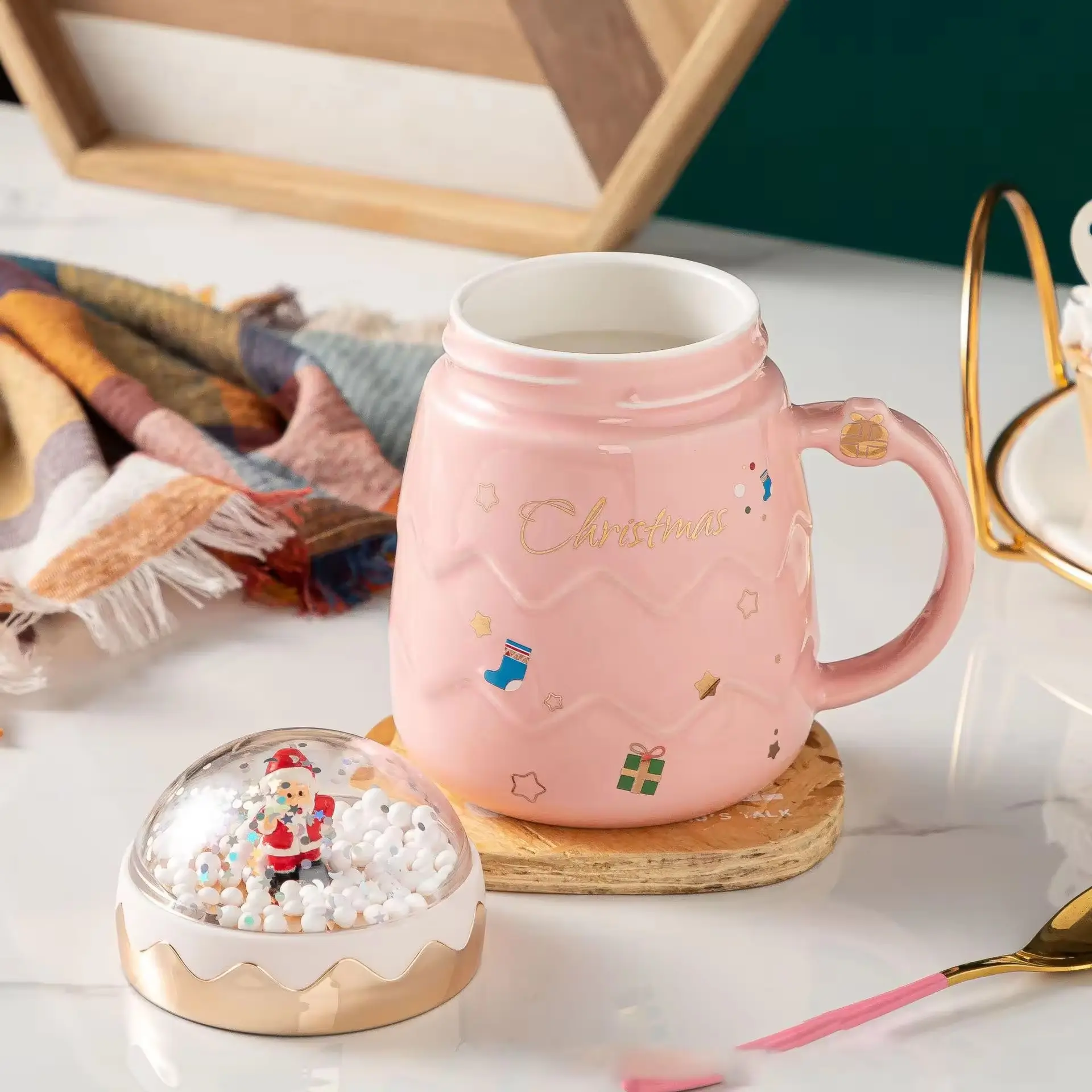 Taza de Papá Noel creativa con tazas de pareja con tapa Taza de café con leche Botella para beber Taza de Navidad Taza