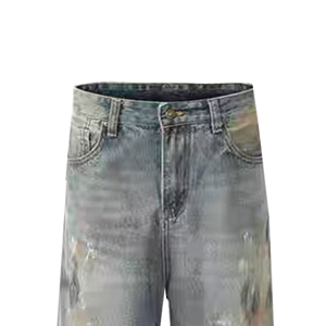 Thích hợp thiết kế người đàn ông của bẩn quần Retro giật gân mực sơn chân rộng thêu đau khổ tối denim baggy thẳng chân cho mùa đông - Product Image 3