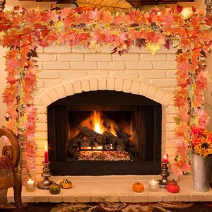12 Pack Maple Fall Leaf Garland, Hanging Vines Autumn Garland Artificial Fall Maple Leaves Garland Thanksgiving Decor for Home W - Product Image 3