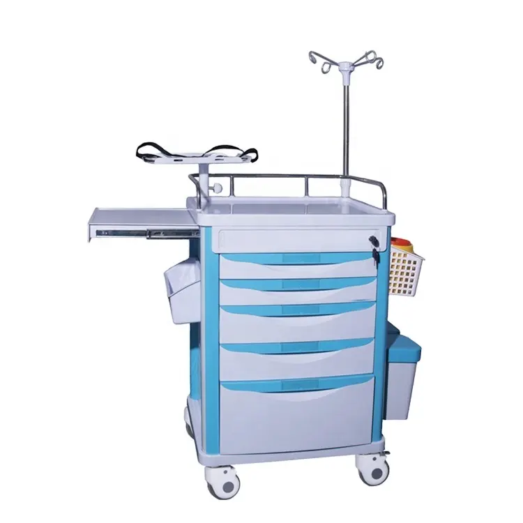 BT-EY005 preço Barato plástico ABS carrinho de reanimação de emergência médica, medicina clínica de tratamento carrinho com gavetas rodas