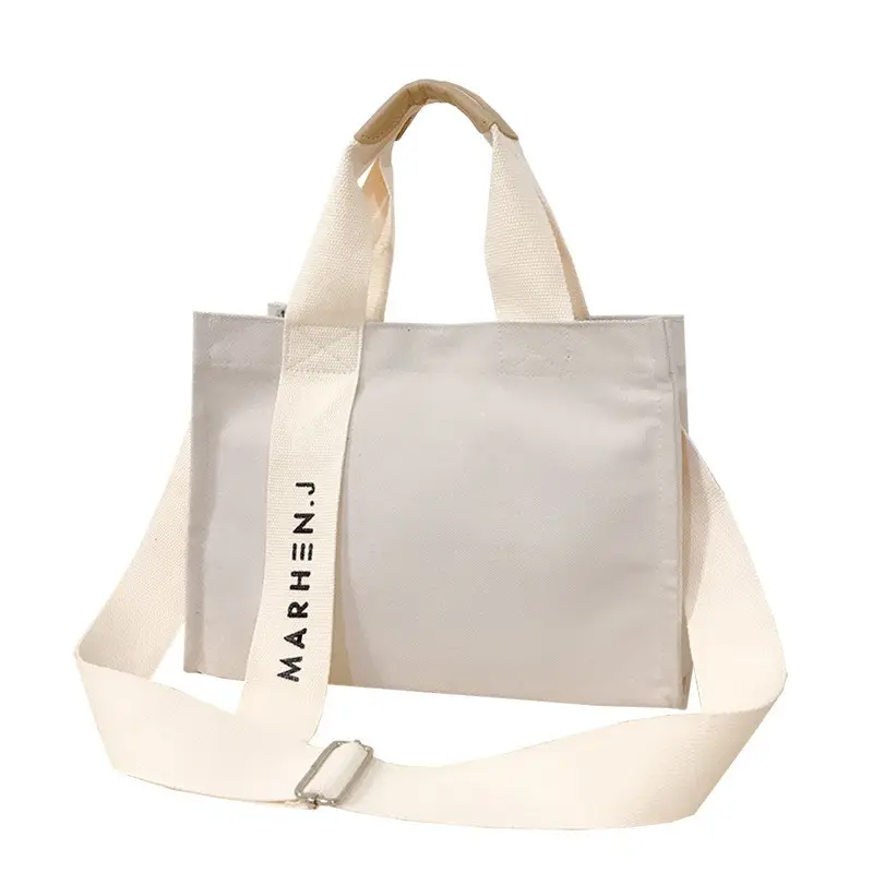 Новая оригинальная модная простая квадратная маленькая хлопковая холщовая симпатичная сумка-тоут с регулируемым ремешком