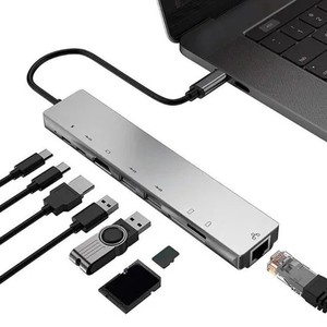 Usb-c公至8针闪电母适配器转换器8合1型C至PD usb-c集线器适配器TF RJ45卡R - Product Image 5
