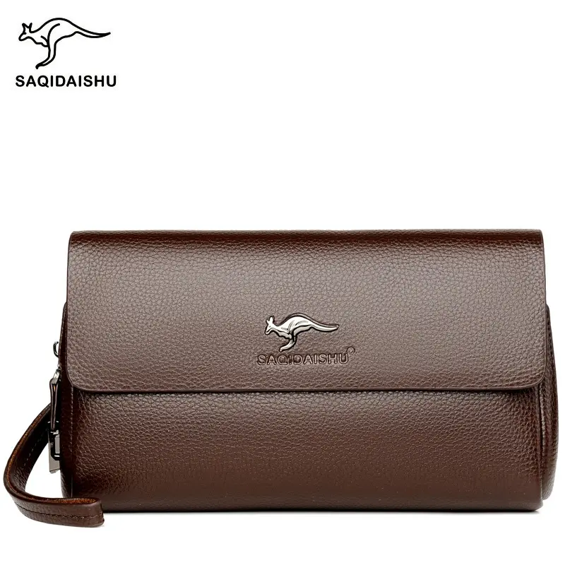 SAQIDAISHU Brand Luxury Men's Bags Large Capacity Business Male Leather Wallet Zipper Cellphone Card Holder Men Clutch Bag Purse