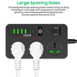 US EU <strong>UK</strong> Power Strip with 3 Outlets 4 USB 2 Type C 6.6-Foot Long Extension Cords Flat Plug Wall <strong>Mount</strong> for Home Office - Product Image 4