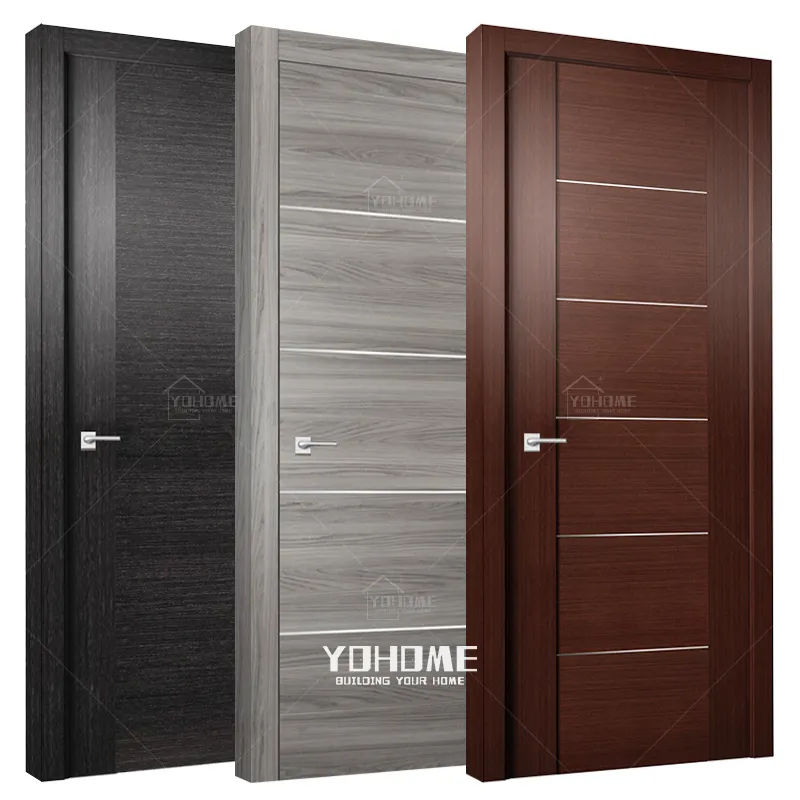 Yohome portas de madeira para interior de casa, porta de madeira moderna com design de casa à prova de fogo interior pvc portas de madeira