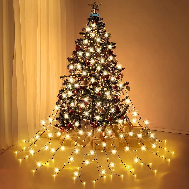 Arbre de Noël lumières anneau étanche 8 fonctions lumières de Noël extérieures décoration lumières led