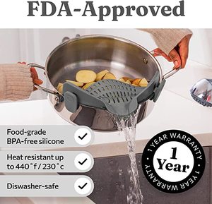 Snap N <strong>Strain</strong> <strong>Pot</strong> Strainer and Pasta Strainer Adjustable Silicone Clip on Strainer for <strong>Pots</strong> - Product Image 3