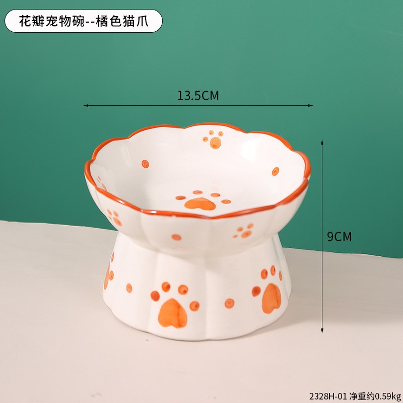 2328h-01 pet bowl with petals-orange cat paw-836
