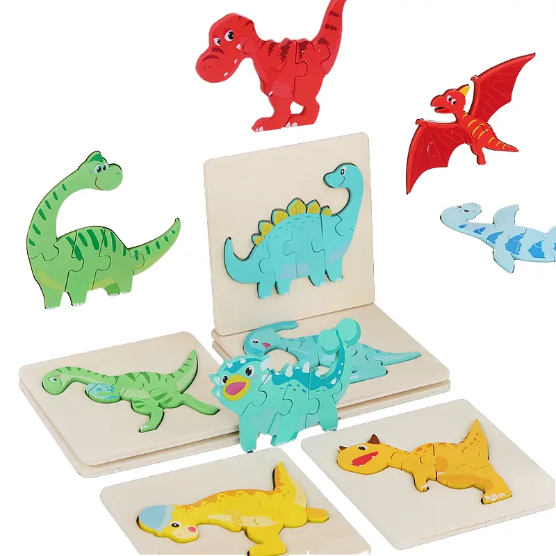 Montessori Early Educational Cartoon Animal Dinosaur 3D Jigsaw Puzzles Board Game For Dollhouse Children Kids Boys Girls