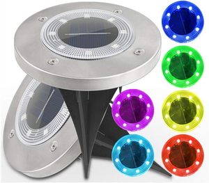 Paslanmaz çelik gömme Disk güneş enerjili renk değiştirme 8 LED Disk işık difüzyon Lens yolu zemin ışıkları 7 renk değiştirme - Product Image 1