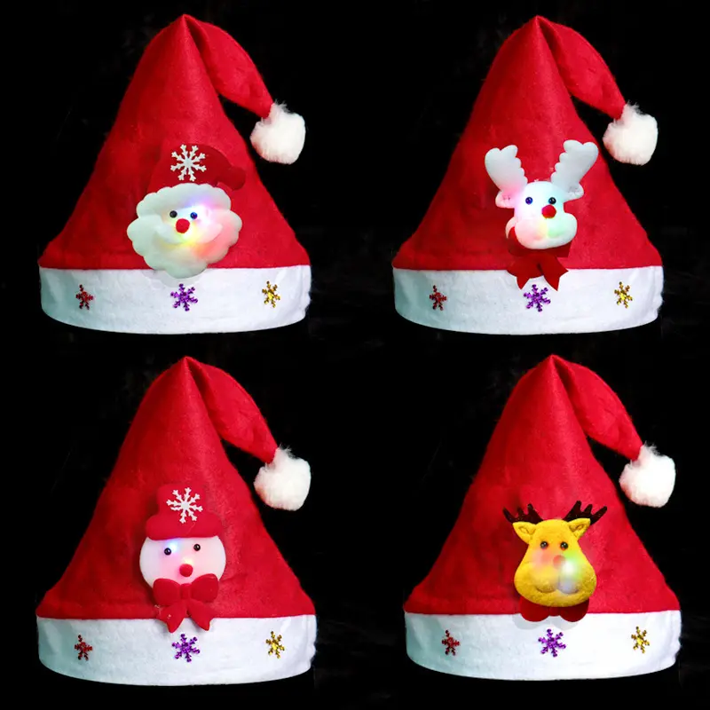 NOVO LED Chapéu De Natal Para Decoração De Festa De Xmas Light Up Natal LED Chapéus De Papai Noel Para Crianças Adultos Promoção Itens Do Partido