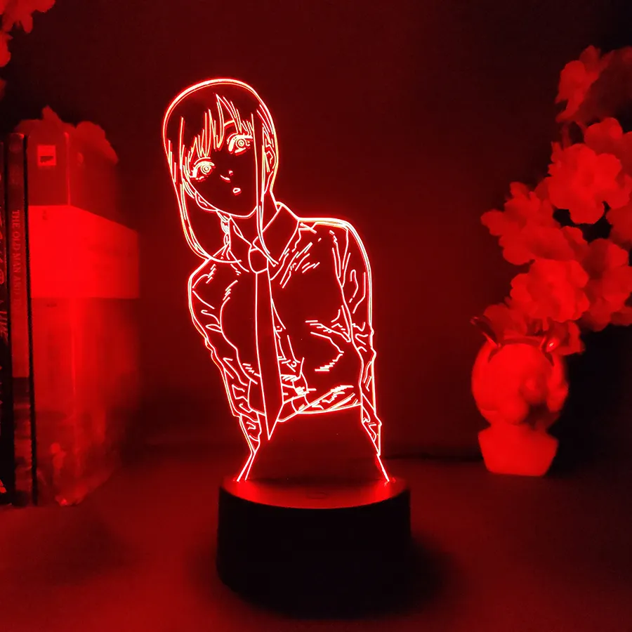 منشار أنيمي ياباني رجل Makima 3D LED ضوء أنيمي ضوء نيون لطيف الكرتون الشيطان صياد فتاة منشار الرجل ديكور غرفة أنيمي