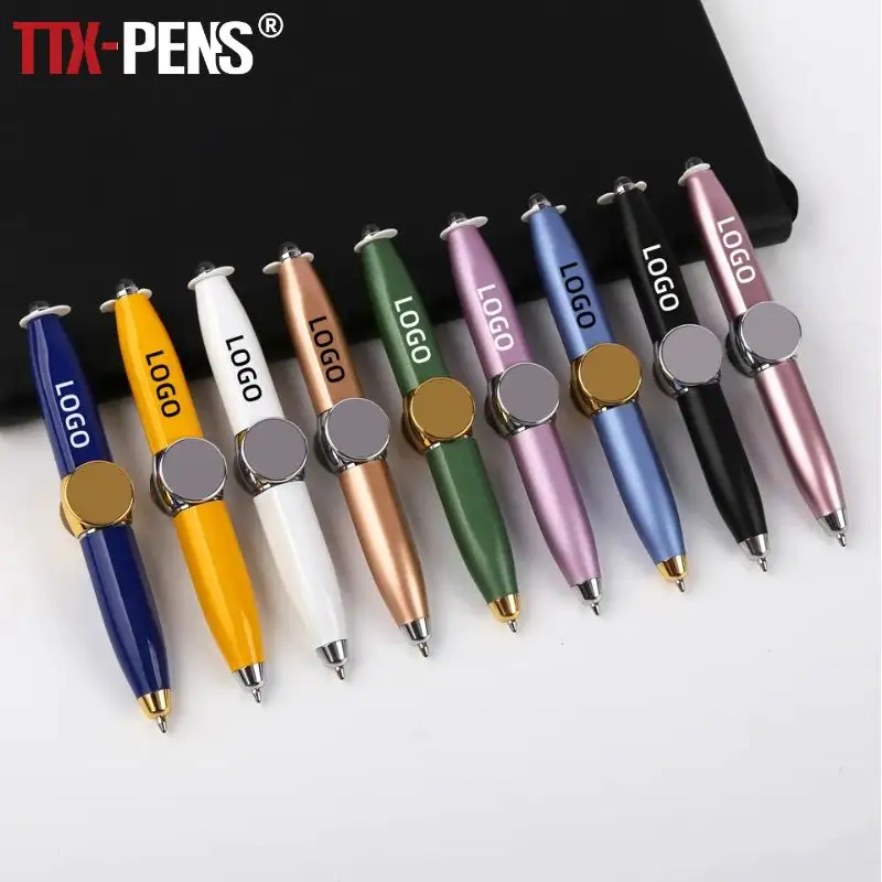 TTX – stylo Gel à bille en métal pour écoliers, Logo personnalisé, Rotation du bout des doigts, décompression, lumière LED, multifonction
