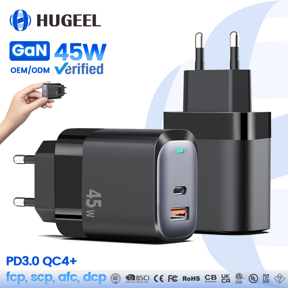 45W 1Type-C + 1USB-A EU Noir