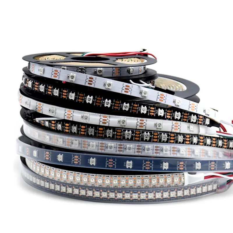 WS2812B LED Strip DC 5V LED Strip RGB 30 / 60 / 144 LED Smart Addressable Pixel Hitam Putih PCB WS2812 IC LED Strip Lampu