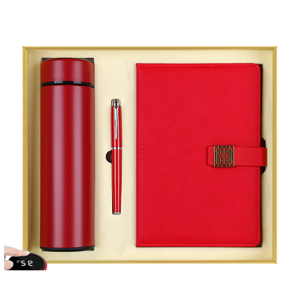 Rojo-Botella DE AGUA + pluma + cuaderno