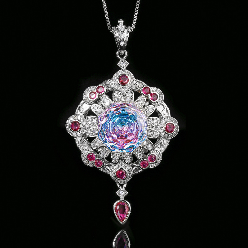 White gold powder blue pendant with box chain