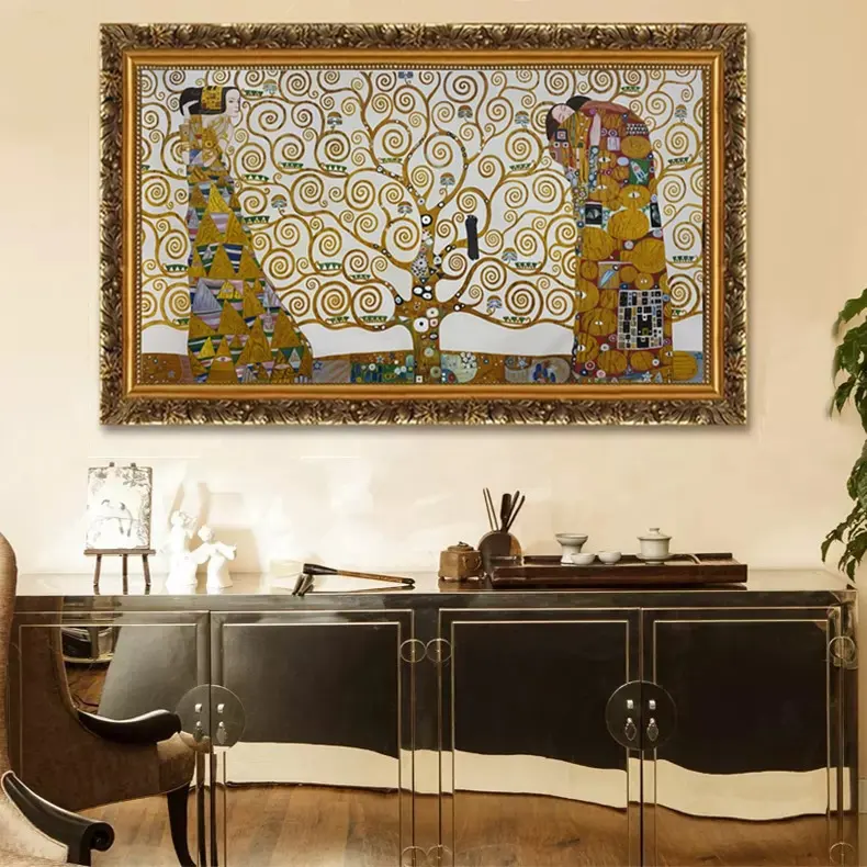 صناعة يدوية جودة متحف فنانون مشهورون استنساخ شجرة فنية الحياة لوحة غوستاف كليمت لغرفة المعيشة لوحة زيتية ديكور