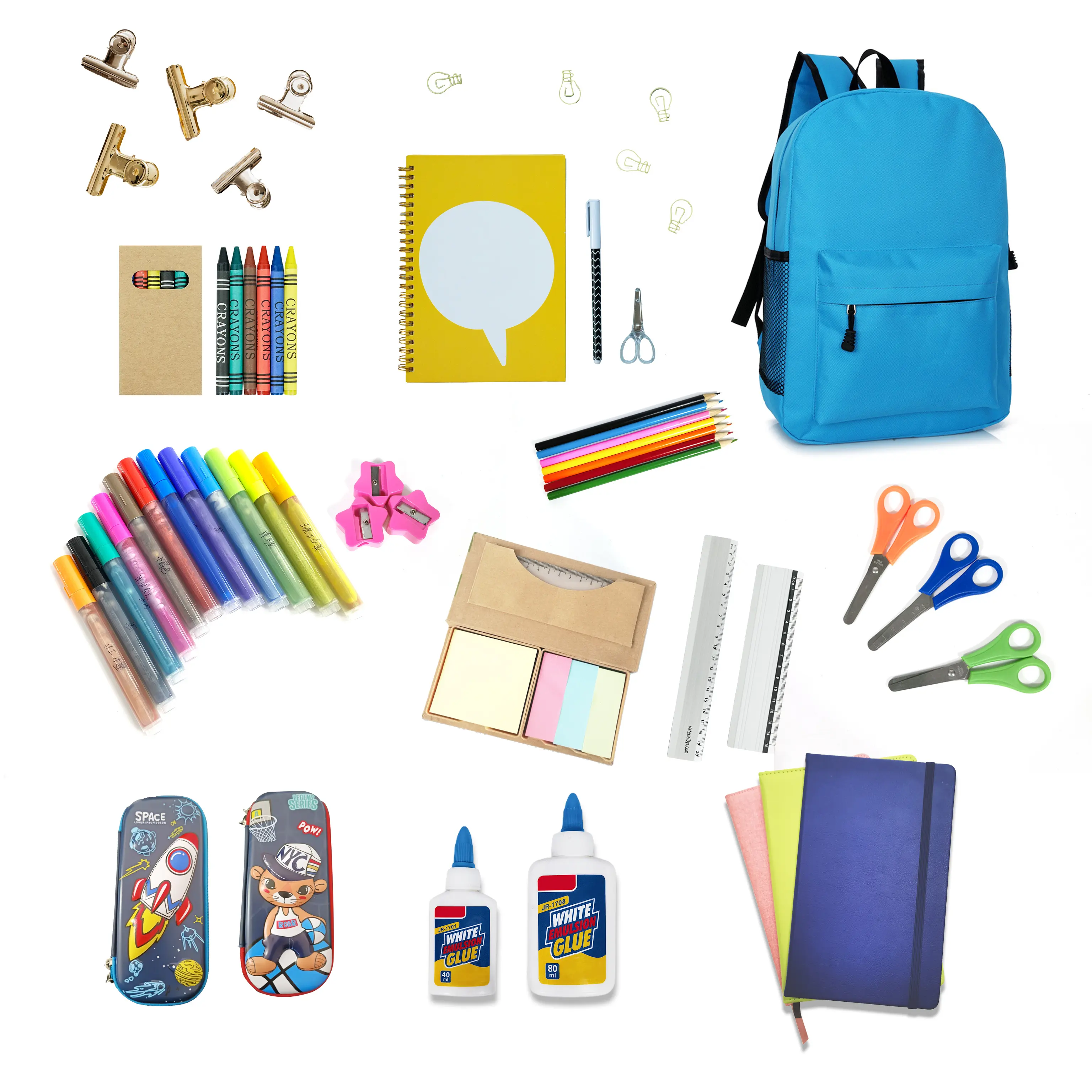 Kits de papeterie de bureau de haute qualité en gros personnalisé Eco retour à l'école fournitures papeterie cadeau ensemble avec stylo crayon échelle E