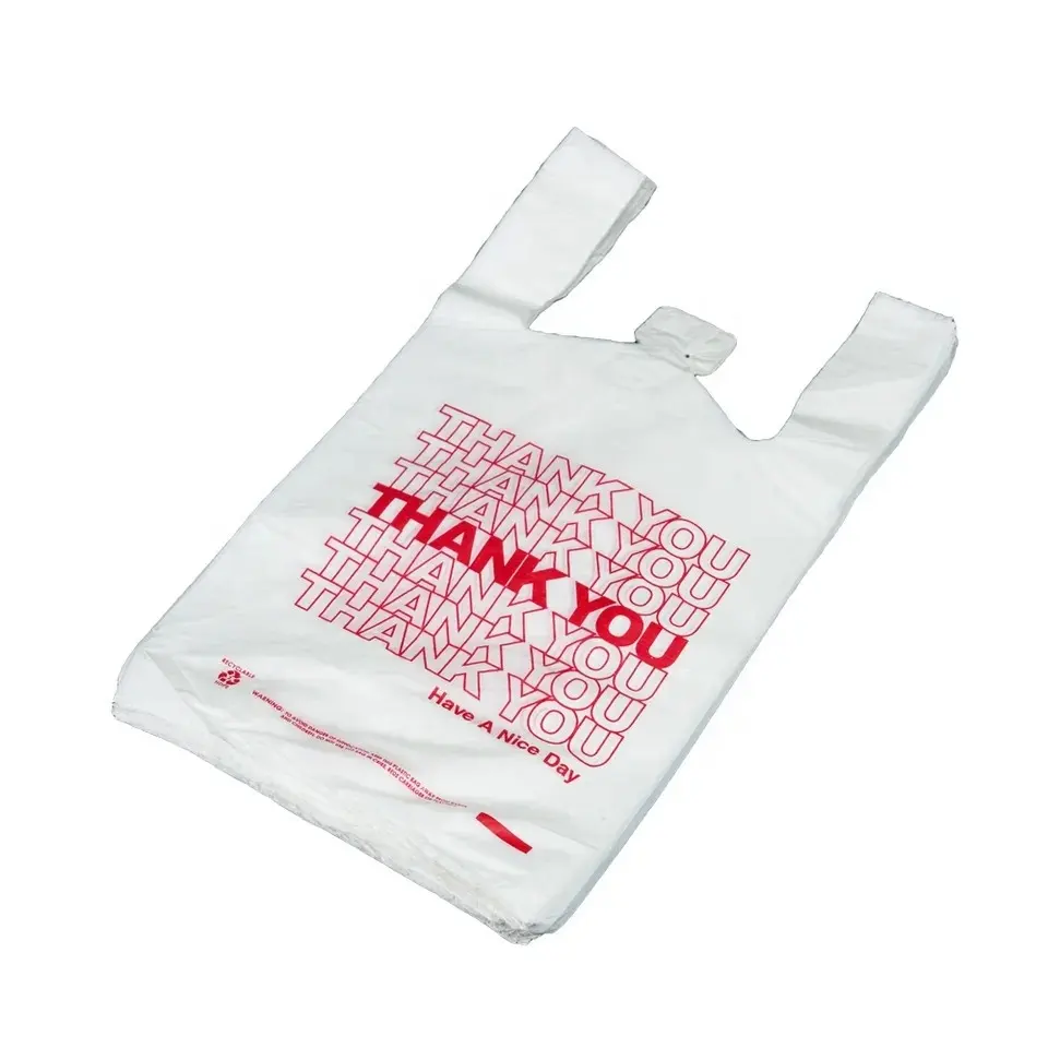 Sacs de remerciement avec impression personnalisée Sacs en plastique avec logo HDPE LDPE Fabricant T-shirt Sac à provisions